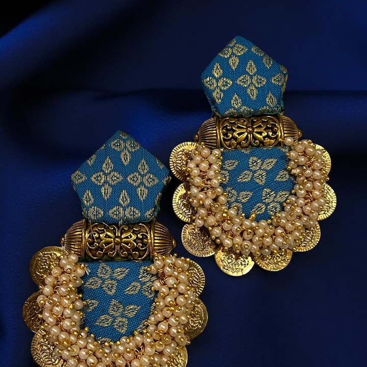 Blue Banarasi Pearl Cluster Earrings β Handcrafted Ethnic Jewelry