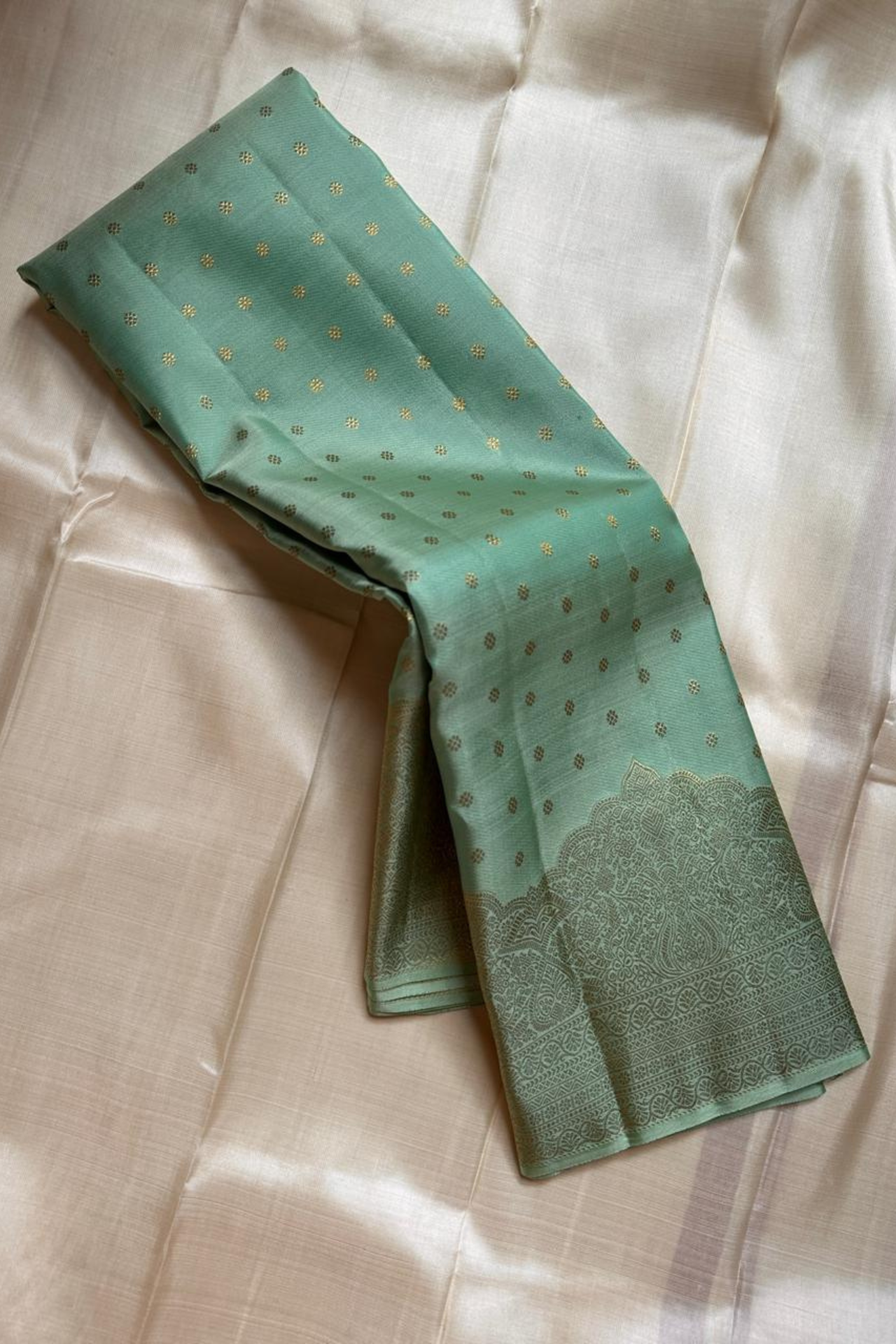 Authentic Silk Mark Certified Kanjivaram Silk Saree – Sea Green with Golden Zari