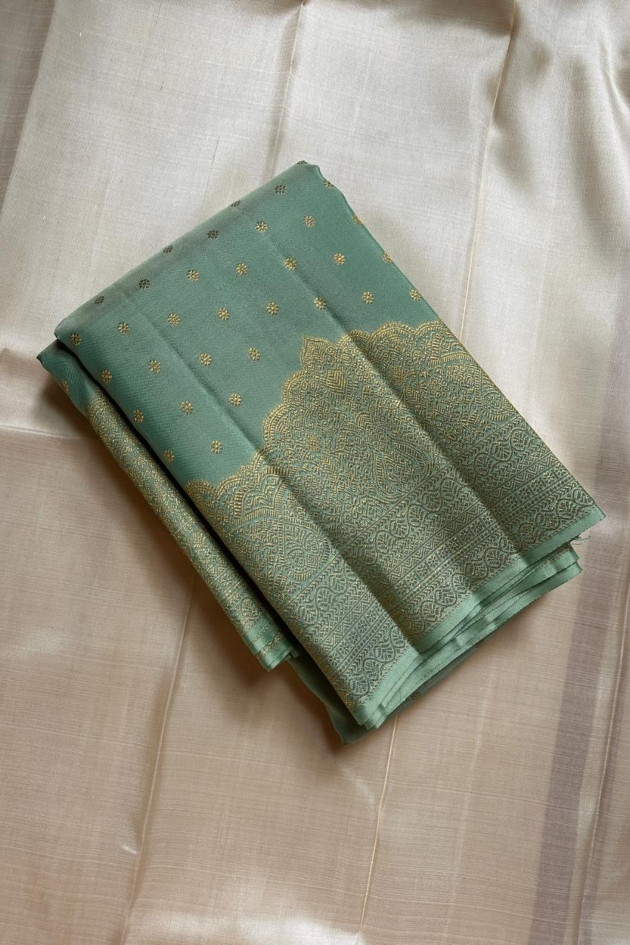 Authentic Silk Mark Certified Kanjivaram Silk Saree – Sea Green with Golden Zari