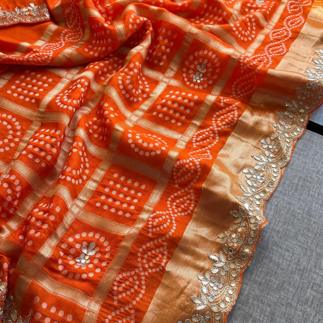 Pure Munga Silk Saree with Gota Patti, Zardozi & Cutdana Handwork
