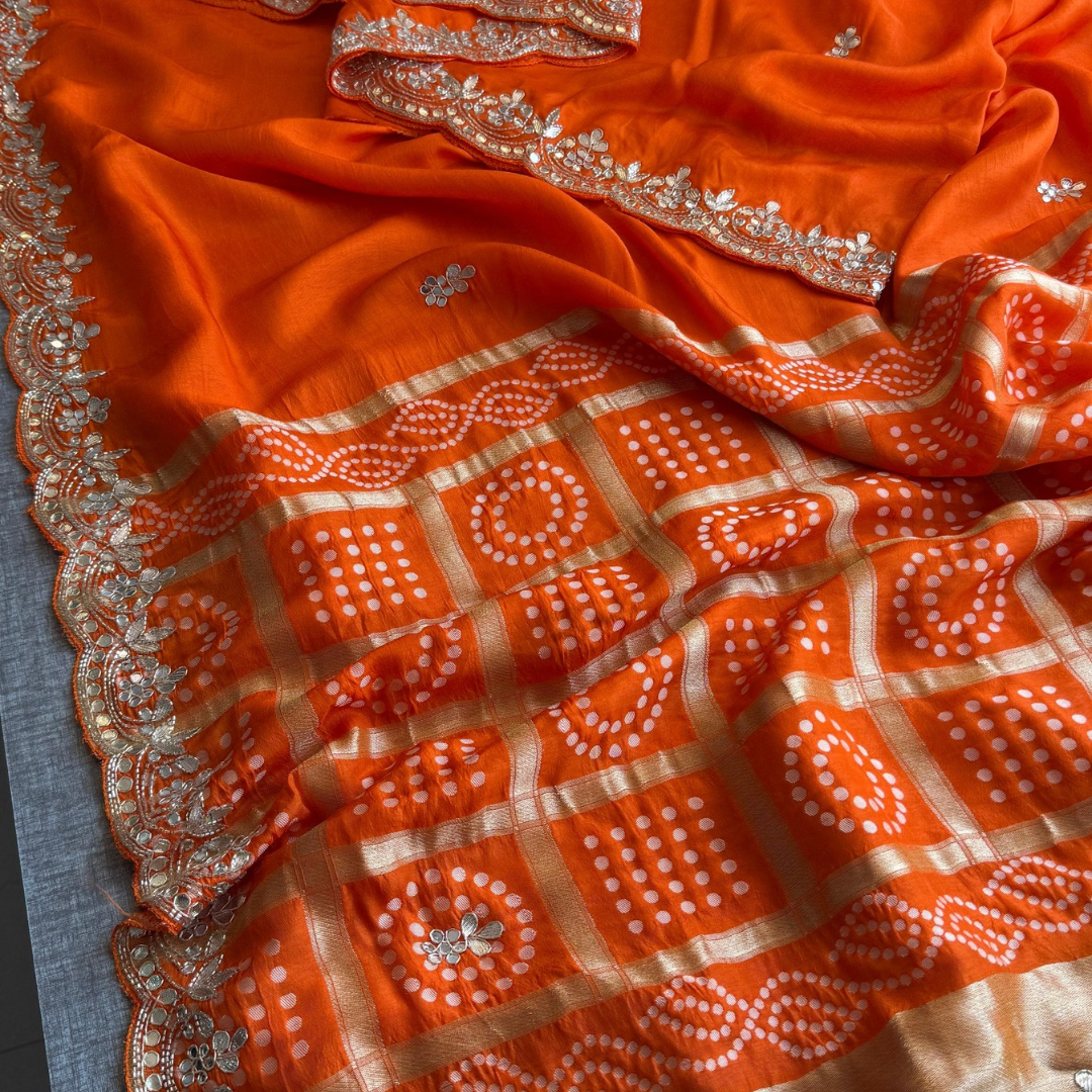 Pure Munga Silk Saree with Gota Patti, Zardozi & Cutdana Handwork