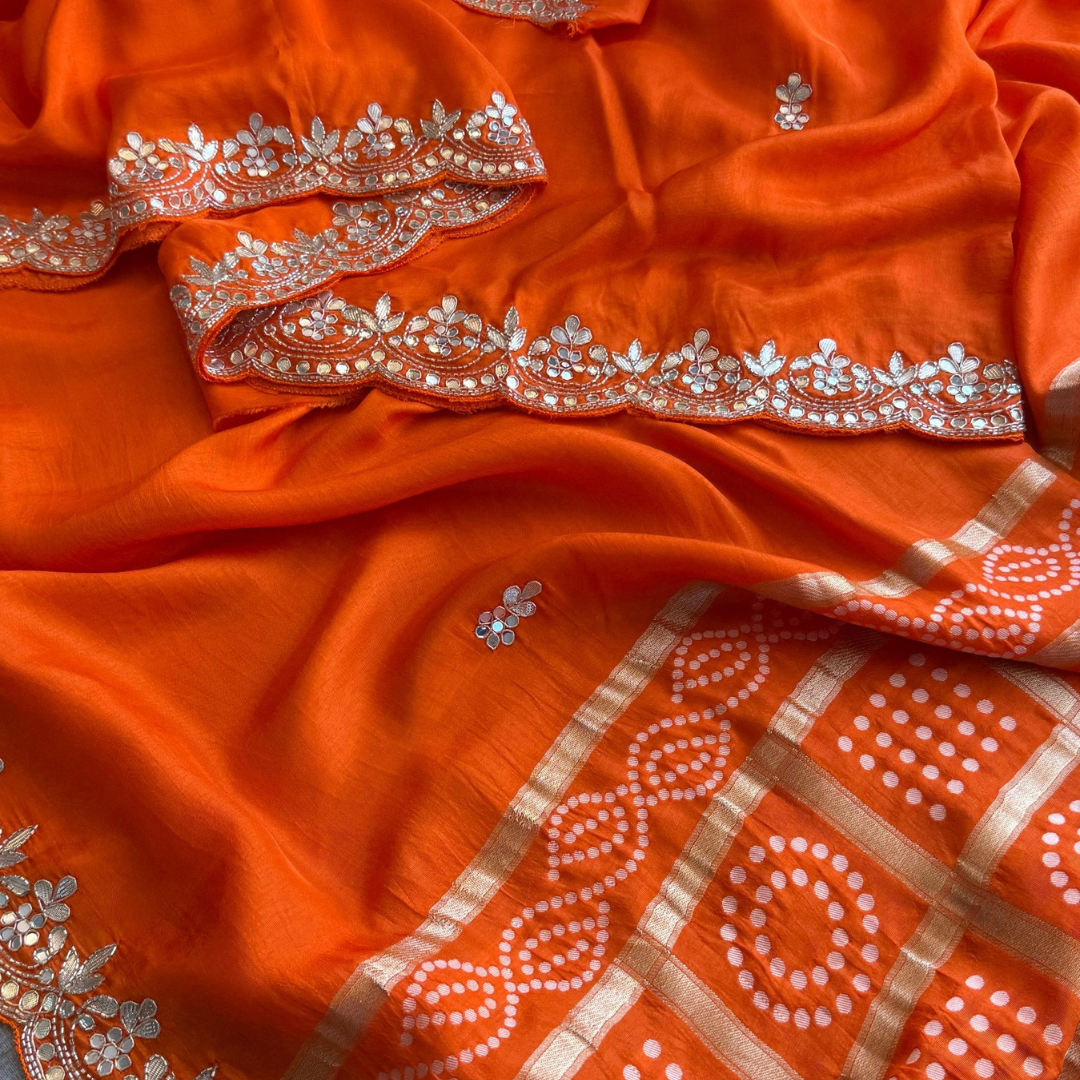 Pure Munga Silk Saree with Gota Patti, Zardozi & Cutdana Handwork