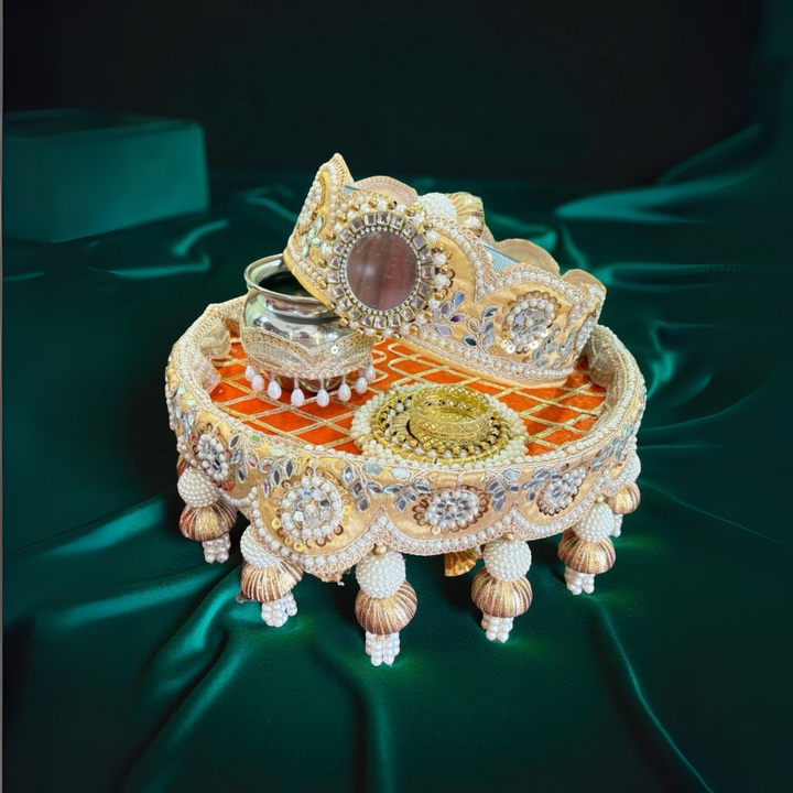 Royal Golden Karwachauth Puja Thali Set