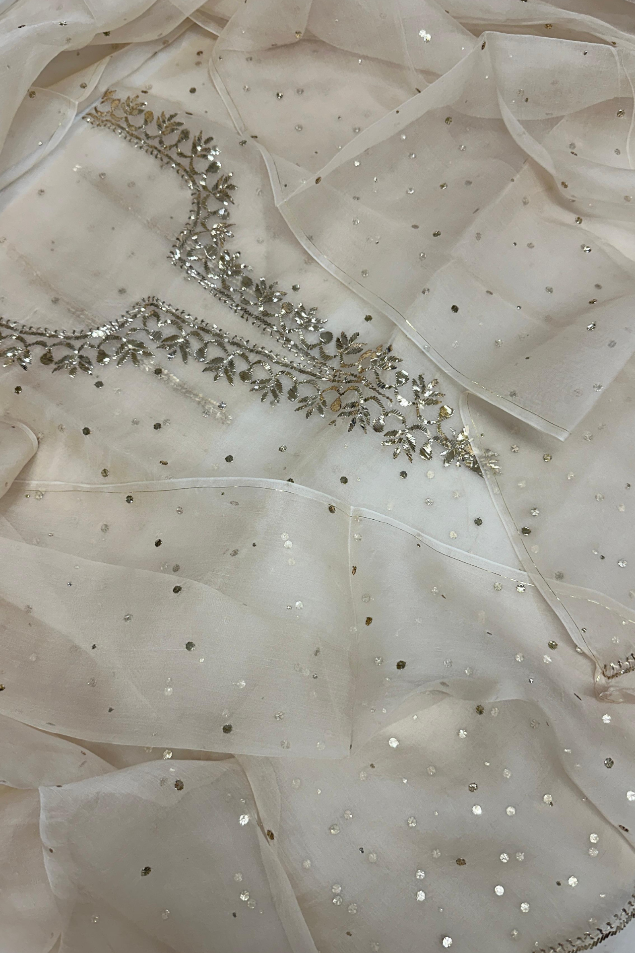 Pure Organza Silk Top & Dupatta Set – Ivory Elegance