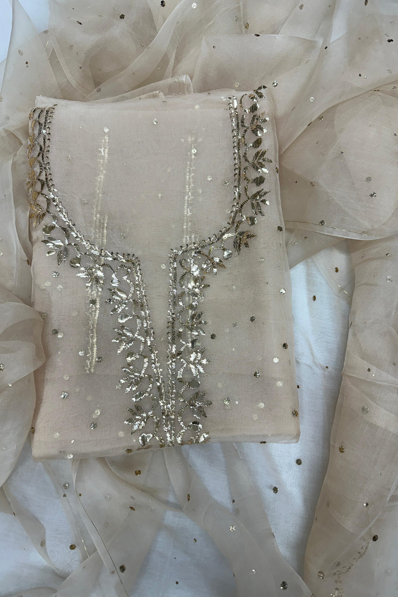 Pure Organza Silk Top & Dupatta Set – Ivory Elegance