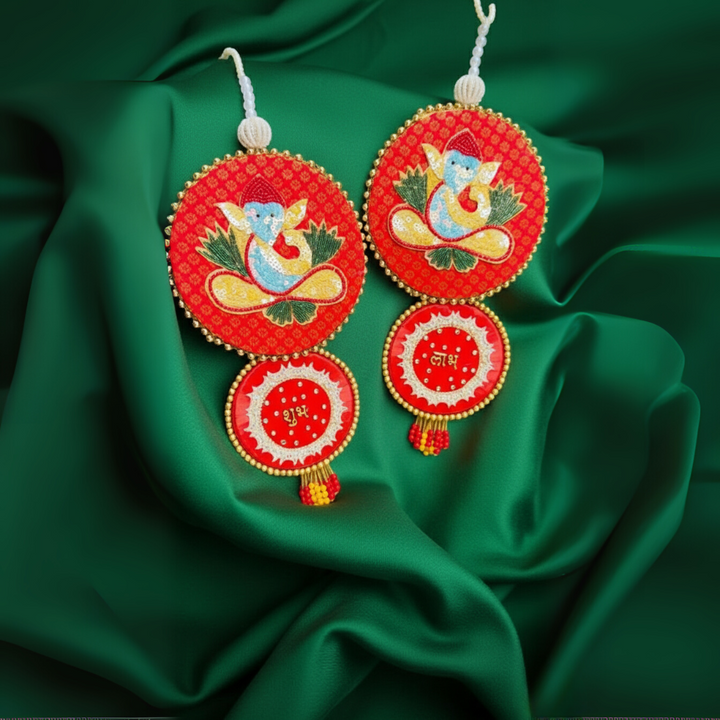 Shubh Labh Ganesh Decorative Hanging – Festive Embroidery Wall Decor
